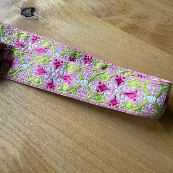 HADLEY POLLET BELT FABRIC EMBROIDERED TORTOISESHELL BUCKLE ARTISAN BOHO FESTIVAL - Picture 3 of 8